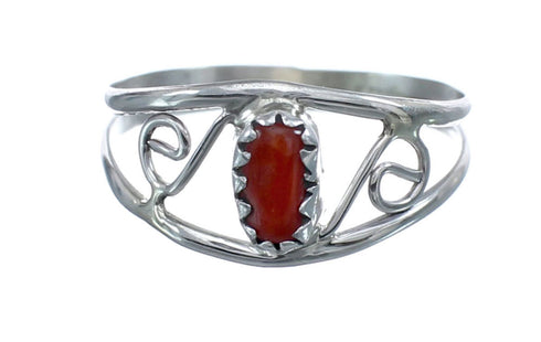 Native American Coral Genuine Sterling Silver Ring Size 7-1/4 AX126385
